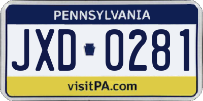 PA license plate JXD0281