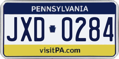 PA license plate JXD0284