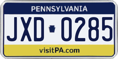 PA license plate JXD0285