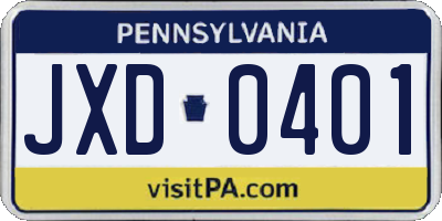 PA license plate JXD0401