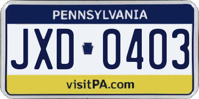 PA license plate JXD0403