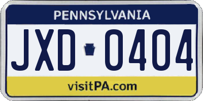 PA license plate JXD0404