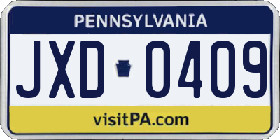 PA license plate JXD0409
