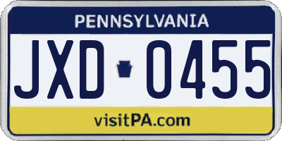 PA license plate JXD0455