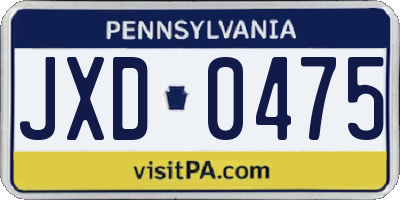 PA license plate JXD0475
