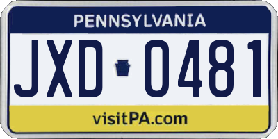 PA license plate JXD0481