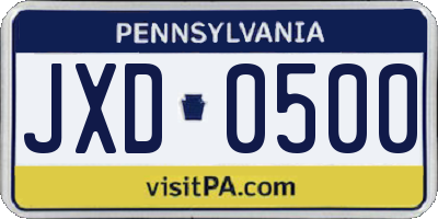 PA license plate JXD0500