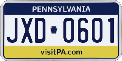 PA license plate JXD0601