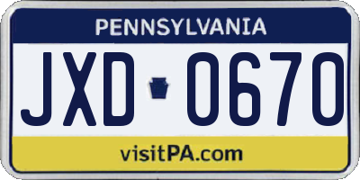 PA license plate JXD0670
