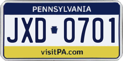 PA license plate JXD0701