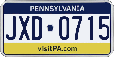 PA license plate JXD0715