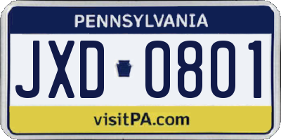 PA license plate JXD0801