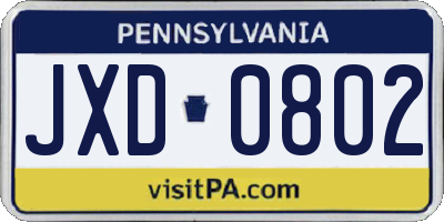 PA license plate JXD0802