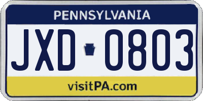 PA license plate JXD0803