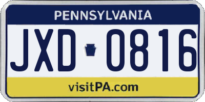 PA license plate JXD0816