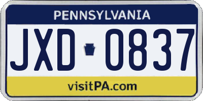 PA license plate JXD0837