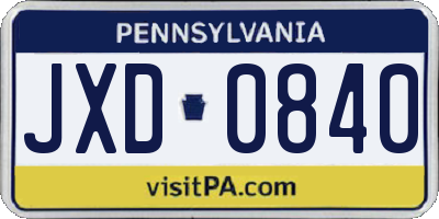 PA license plate JXD0840