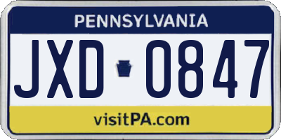 PA license plate JXD0847