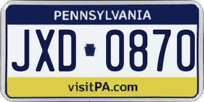 PA license plate JXD0870