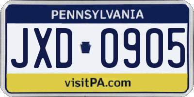 PA license plate JXD0905