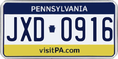 PA license plate JXD0916