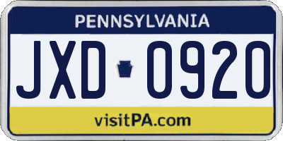 PA license plate JXD0920