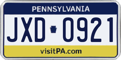 PA license plate JXD0921
