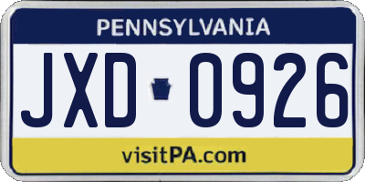 PA license plate JXD0926
