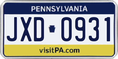 PA license plate JXD0931