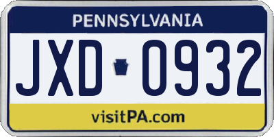 PA license plate JXD0932
