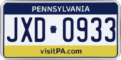 PA license plate JXD0933