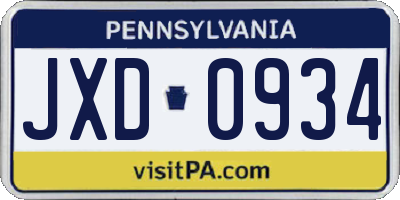 PA license plate JXD0934
