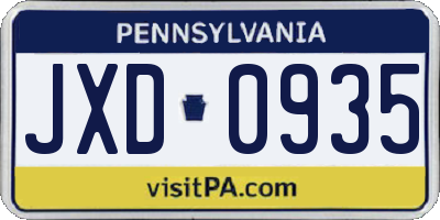 PA license plate JXD0935