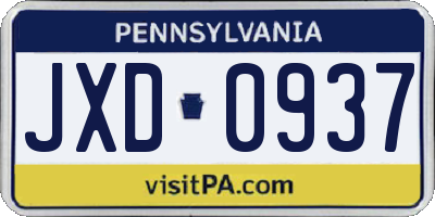 PA license plate JXD0937