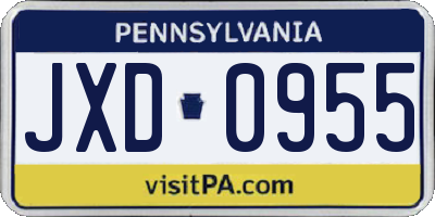 PA license plate JXD0955
