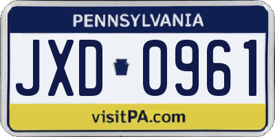 PA license plate JXD0961