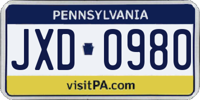PA license plate JXD0980