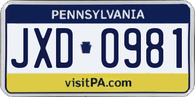 PA license plate JXD0981