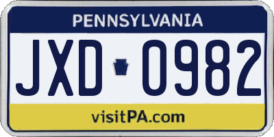 PA license plate JXD0982