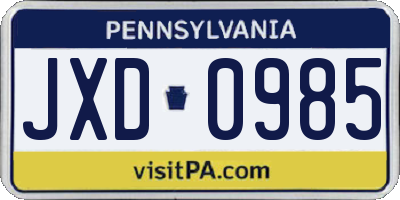 PA license plate JXD0985