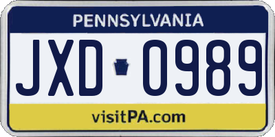 PA license plate JXD0989