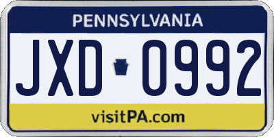 PA license plate JXD0992