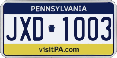 PA license plate JXD1003