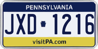 PA license plate JXD1216