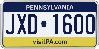 PA license plate JXD1600