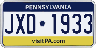 PA license plate JXD1933