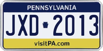 PA license plate JXD2013
