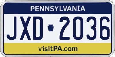 PA license plate JXD2036
