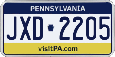 PA license plate JXD2205