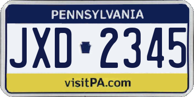 PA license plate JXD2345